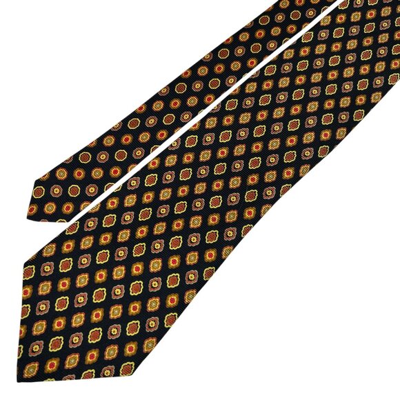 Barcelino Men's Silk Red Black Gold Geometric Made in Germany Necktie Tie - Picture 2 of 6
